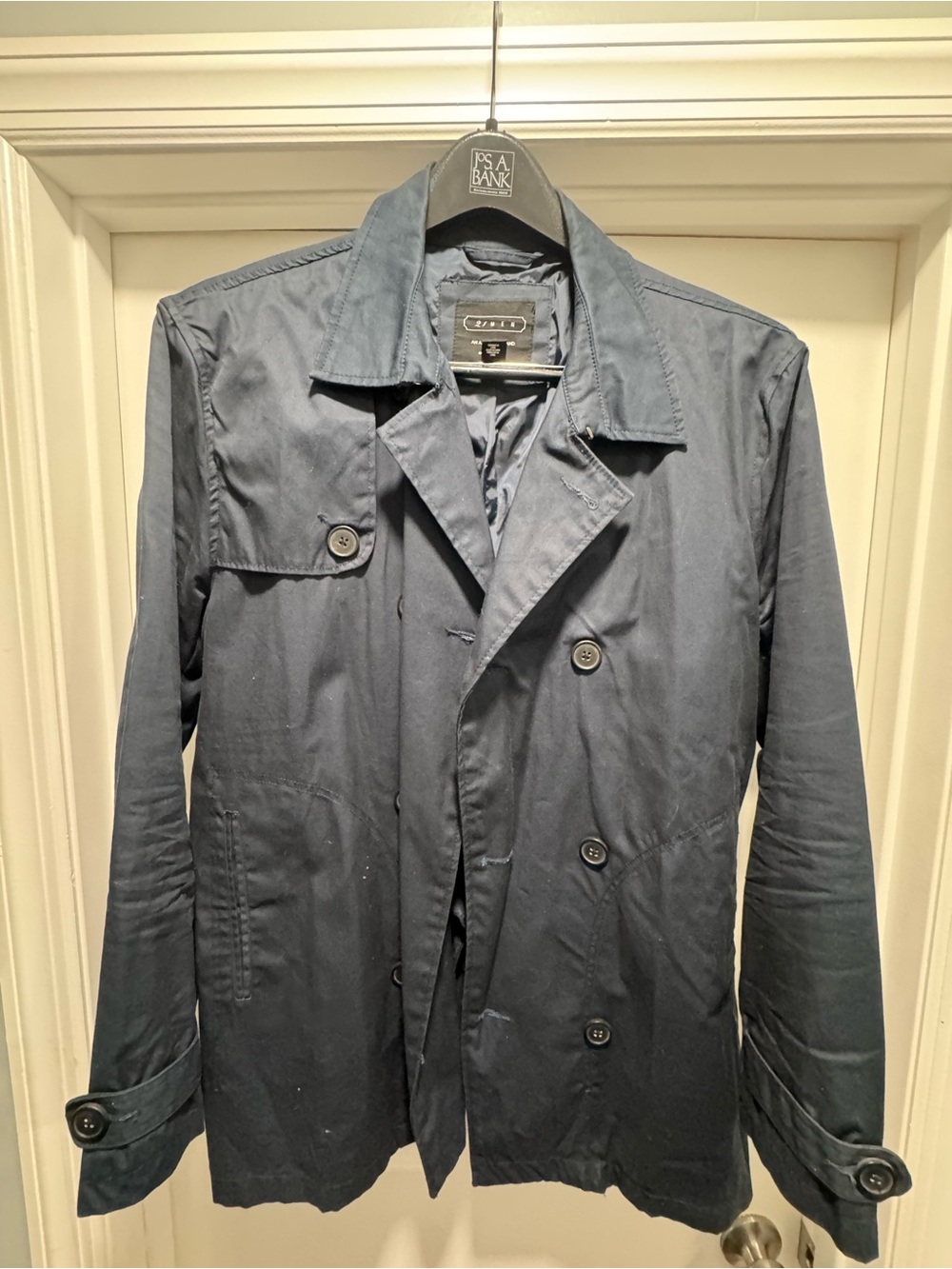 21men Navy Double-Breasted Trench Coat